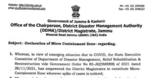 Declaration of Micro Containment Zone in Jammu