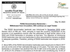 RBI to withdraw Rs 2000 currency note from circulation but it will continue to be legal tender, Reserve Bank of India has advised banks to stop issuing Rs 2000 denomination banknotes with immediate effect though banknotes in Rs 2000 denomination.